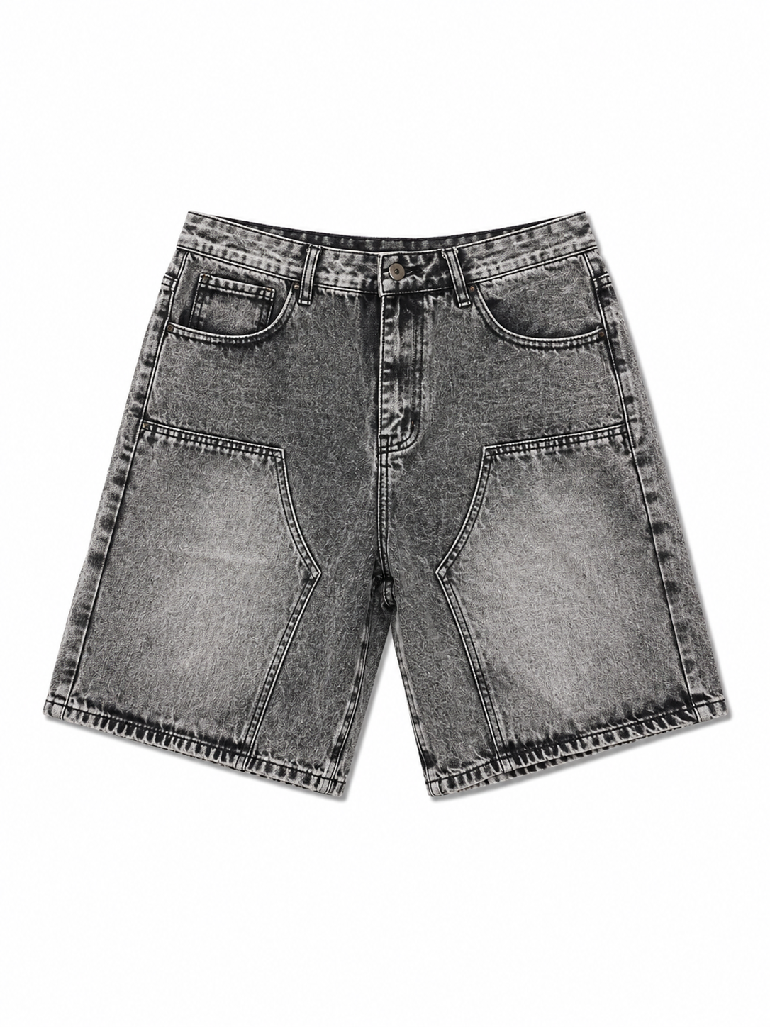 Bermuda Jeans Nero Washed Tasche Utility