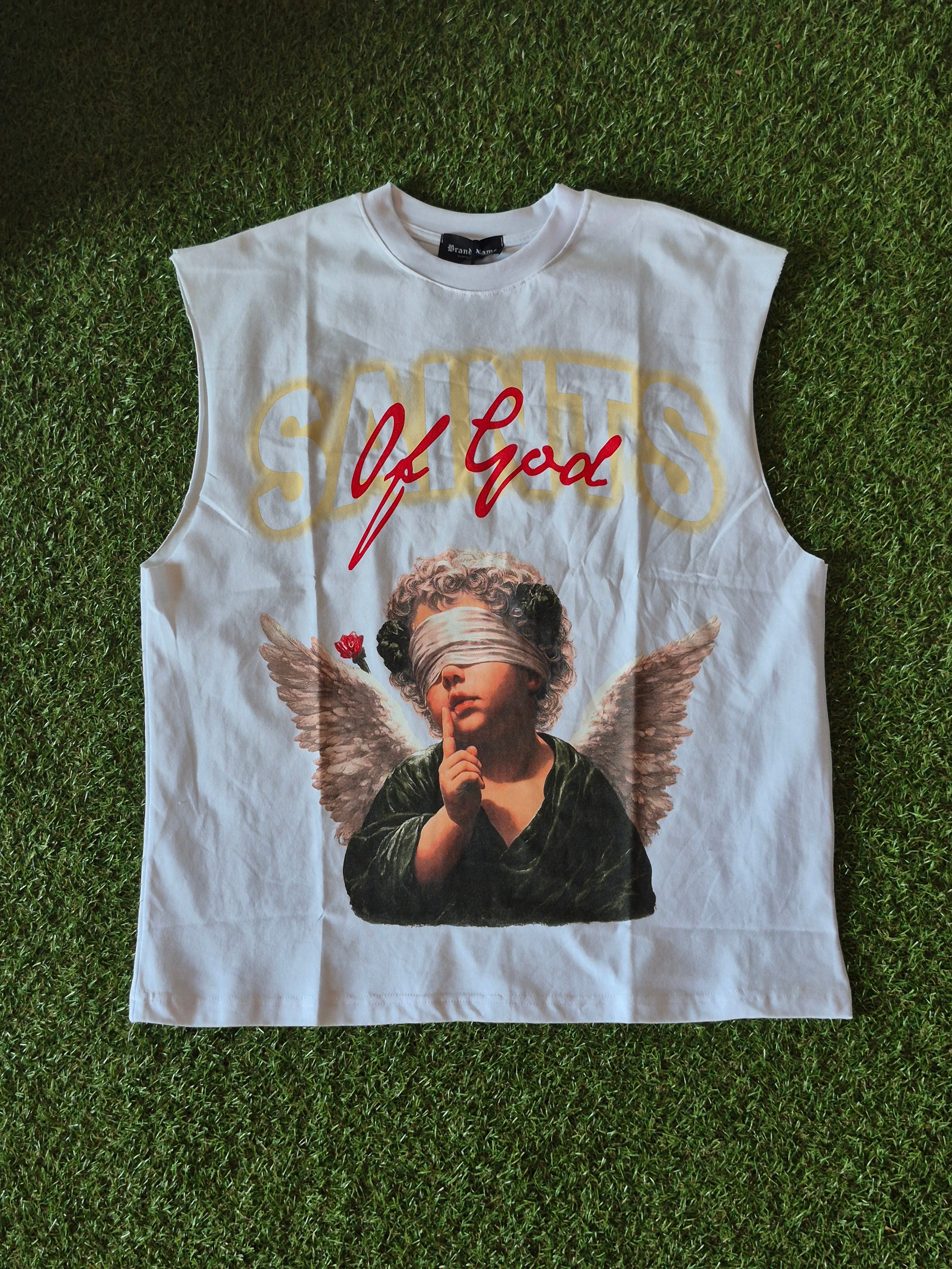 Canotta Oversize "Saints of God" – Stampa Front Angelo– Bianco/Nero