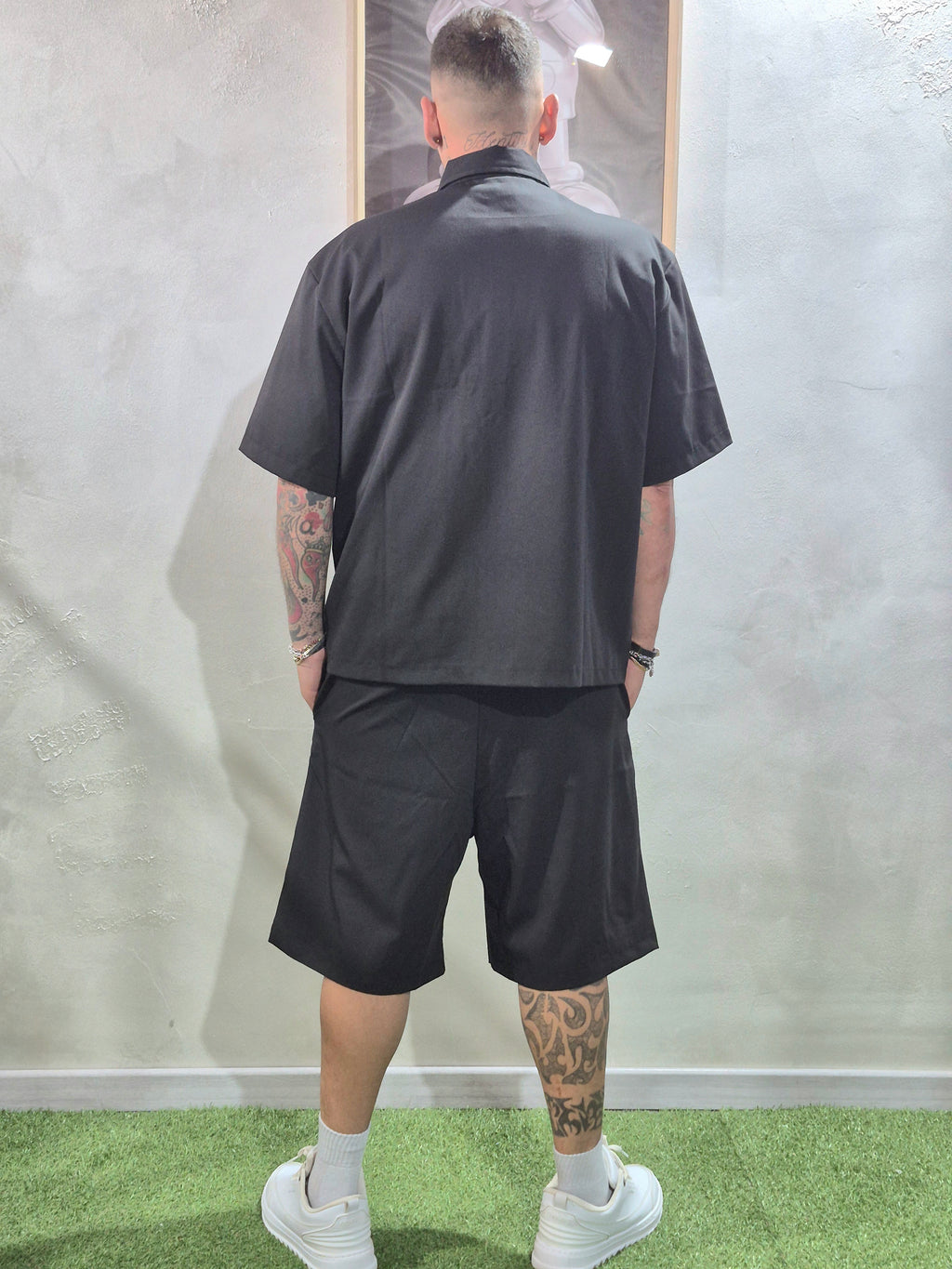 Coordinato Oversize Camicia + Shorts Ricamo Indomable- Nero / Ricamo Glow Bianco/Fosforescente ✨